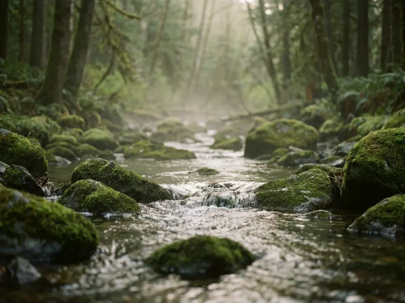 A forest stream for a podcast intro